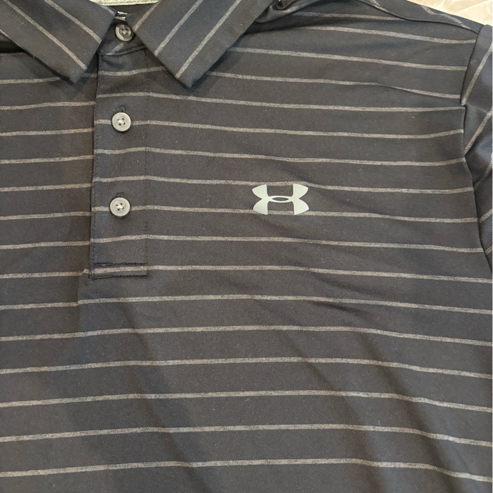 Under Armour black Polo with Gray Stripes - Picture 2 of 4